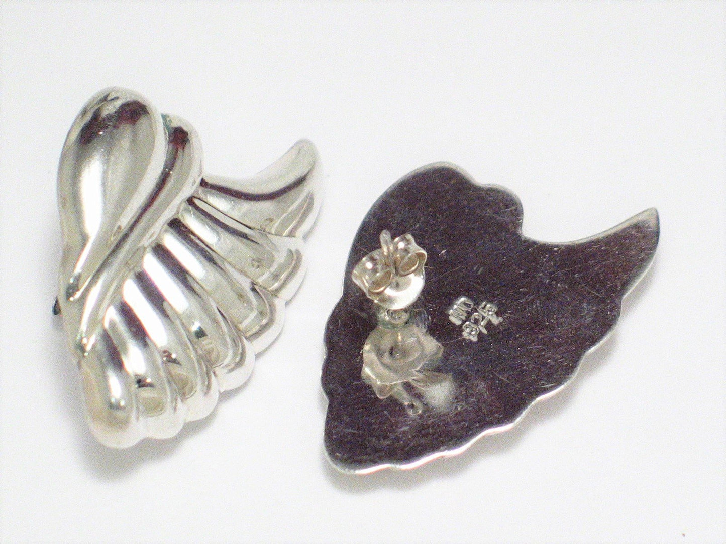 Big Stud Earrings, Vintage 1980s Edgy Winged Style Sterling Silver Drop Earrings