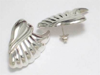 Runway Wings | Sterling Silver Earrings w/ Ribbed Design | Post Style - Blingschlingers Jewelry