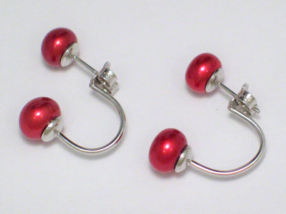 Sterling Silver Earring Jackets - Convertible Stud to Semi Hoop Front Back Style, Red Pearl Earrings!