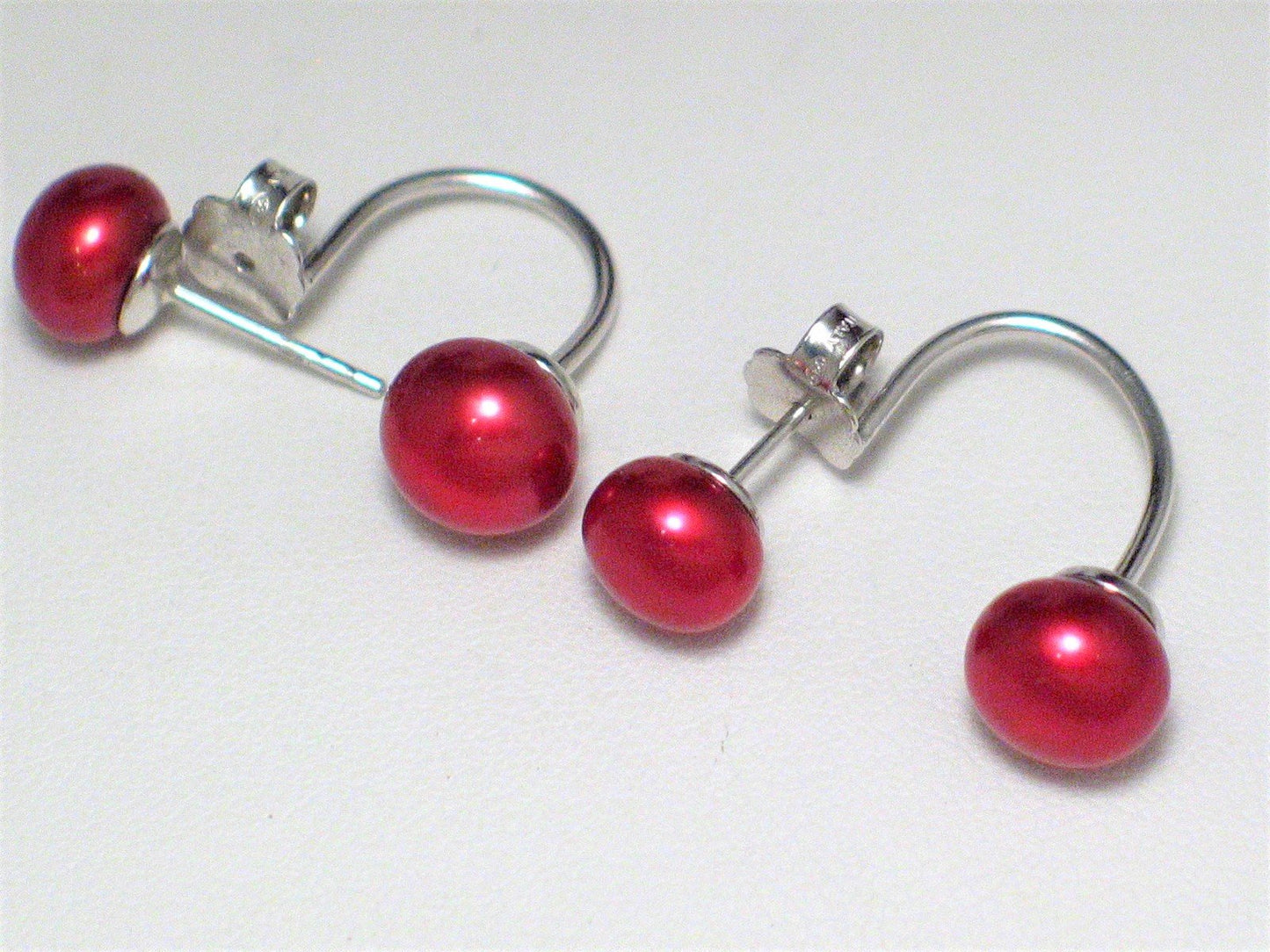 Sterling Silver Earring Jackets - Convertible Stud to Semi Hoop Front Back Style, Red Pearl Earrings!