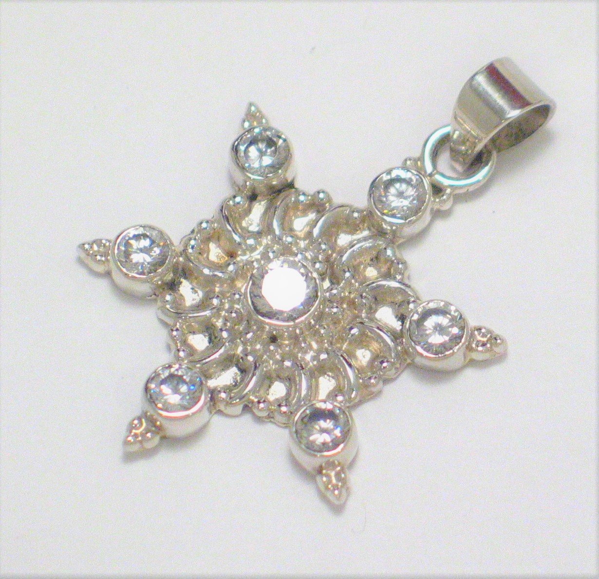 Sterling Silver Pendant, Unique Glittering Cubic Zirconia Stone Pendant - Blingschlingers Jewelry