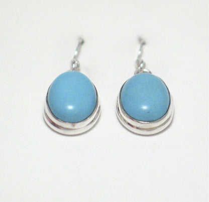 Dangle Earrings, Bold Baby Blue Oval Turquoise Stone Sterling Silver Drop Earrings