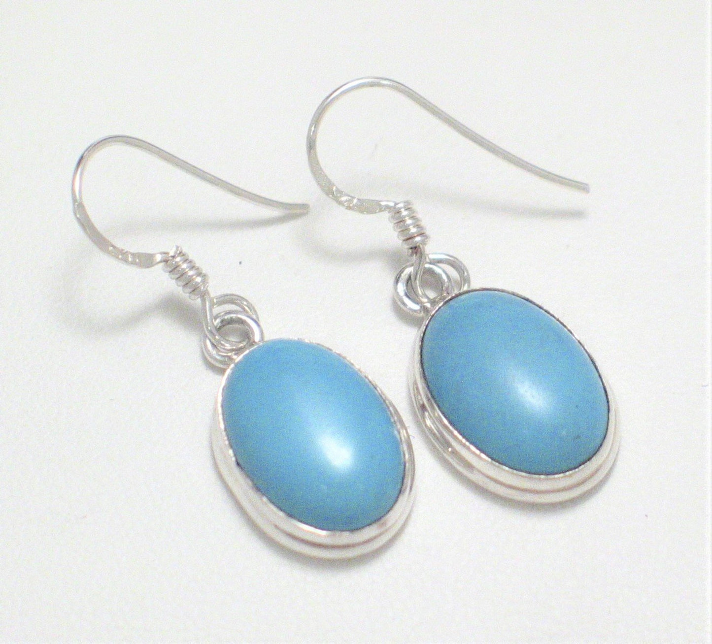 Dangle Earrings, Bold Baby Blue Oval Turquoise Stone Sterling Silver Drop Earrings - Blingschlingers Jewelry