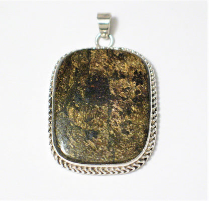 Sterling Silver Pendant, Mens Womens Unique OOAK Bronze Color Big Stone Pendant