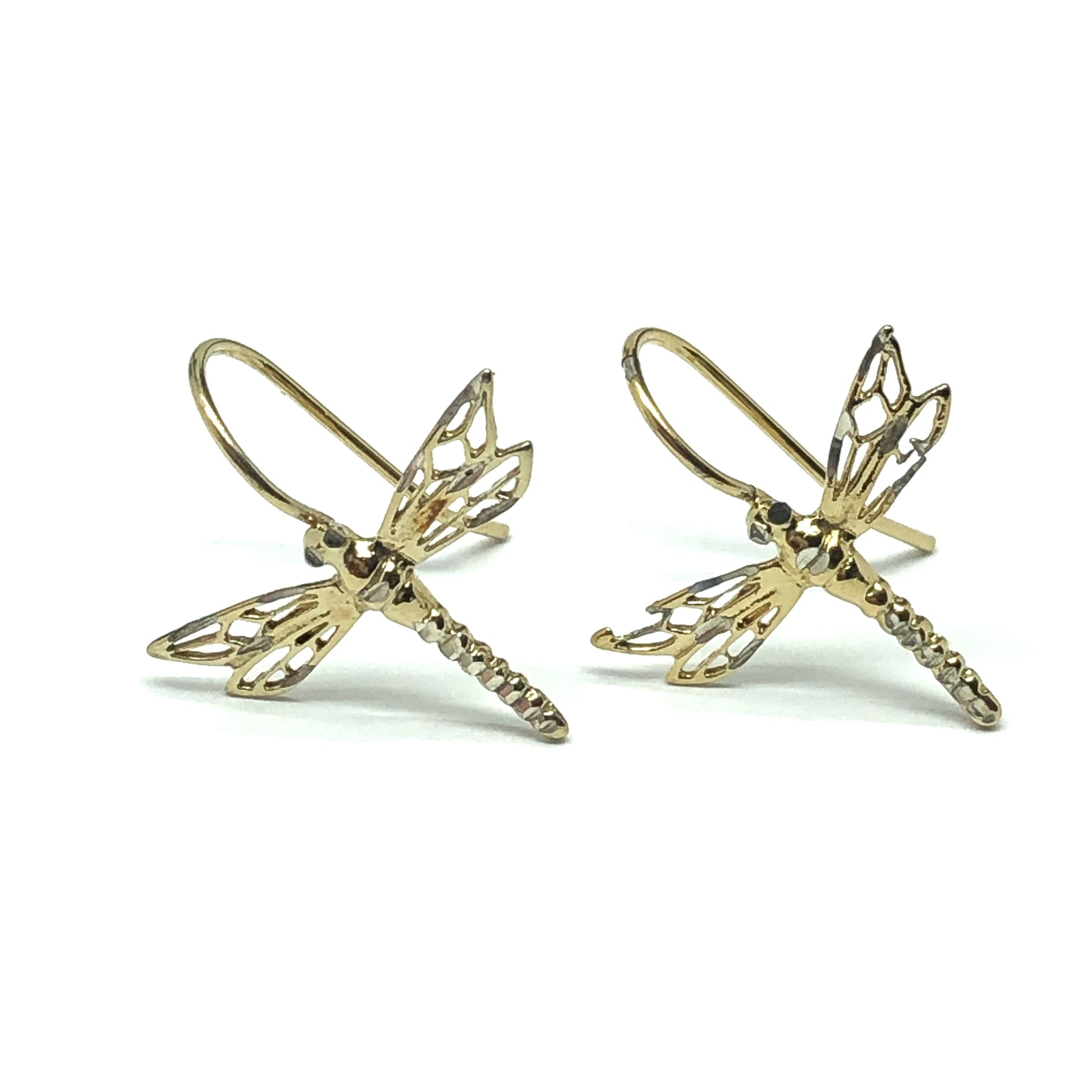 Imperfect - Sterling Silver Gold Dragonfly Drop Earrings