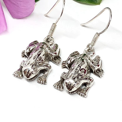 Sterling Silver Earrings Unique Frog Design Dangle Earrings