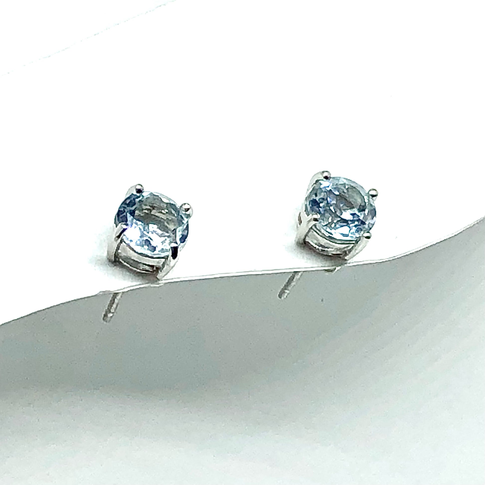 Stone Earrings Mens Womens Light Blue Topaz Gemstone Sterling Silver Stud Earrings