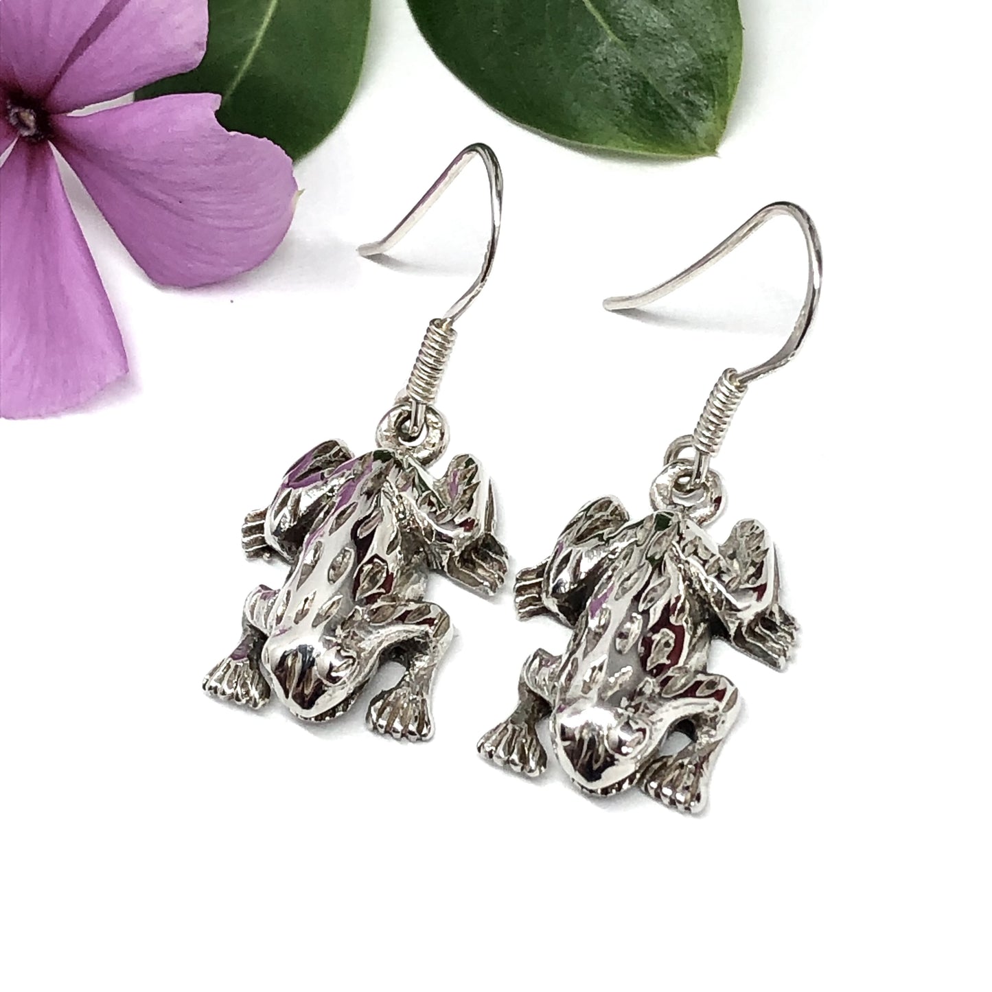 Sterling Silver Earrings Unique Frog Design Dangle Earrings