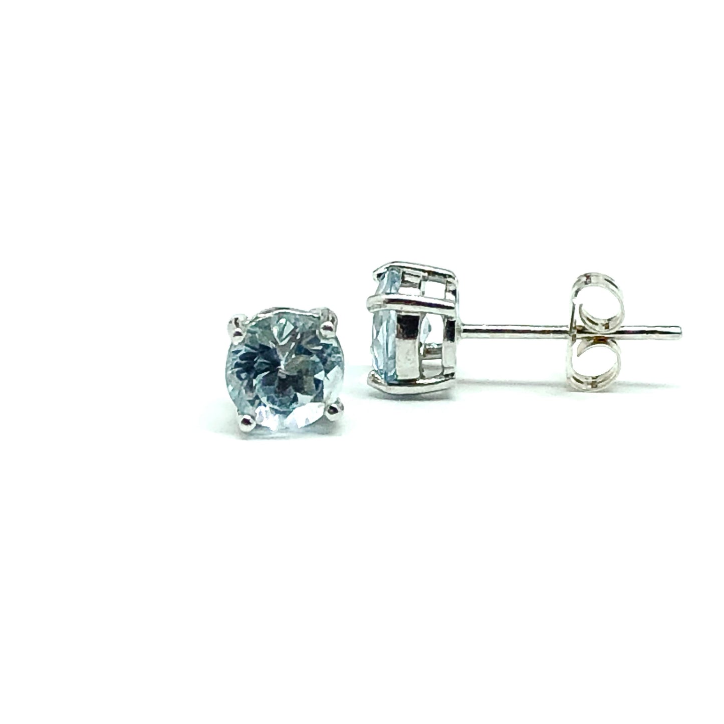 Stone Earrings Mens Womens Light Blue Topaz Solitaire Style Sterling Silver Stud Earrings