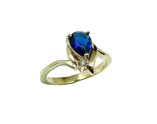 Estate Jewelry | Gold Chevron Sapphire Blue Stone Solitaire Ring Womens