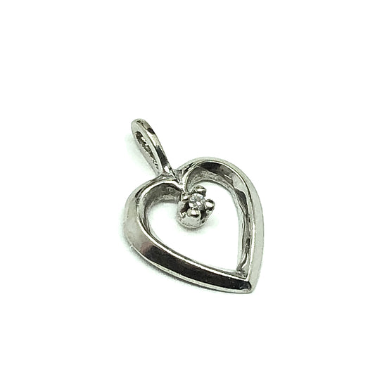 Womens Feminine Open Heart Diamond 10k White Gold Pendant