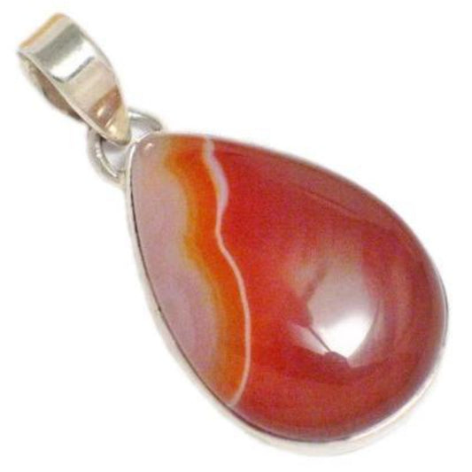 Stone Pendant, Handcrafted Natural Carnelian Teardrop Style Sterling Silver Pendant- Blingschlingers Jewelry