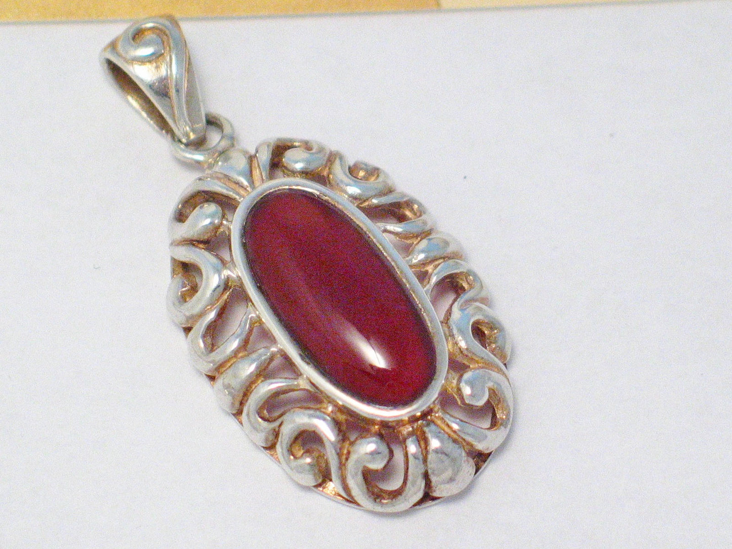 Silver Pendant, Men's or Women's Stylish Oval Natural Carnelian Stone Sterling Silver Solitaire Pendant