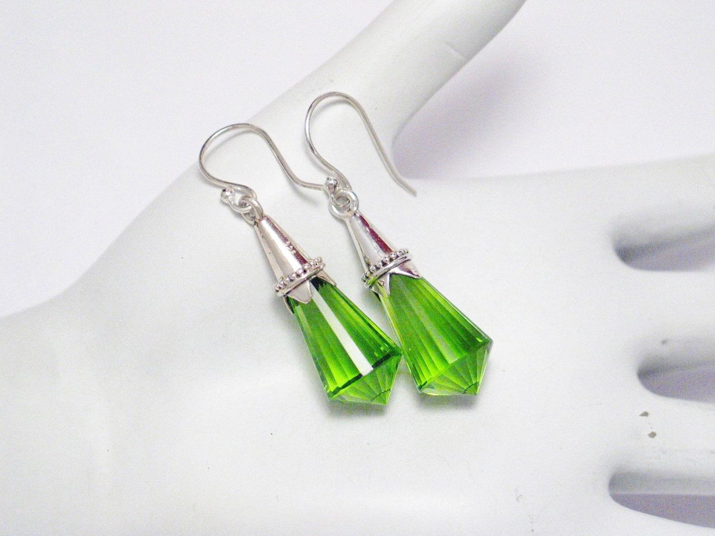 Dangle Earrings, Womens Sterling Silver Fun Bold Vibrant Green Crystal Stone Statement Earrings - Blingschlingers Jewelry