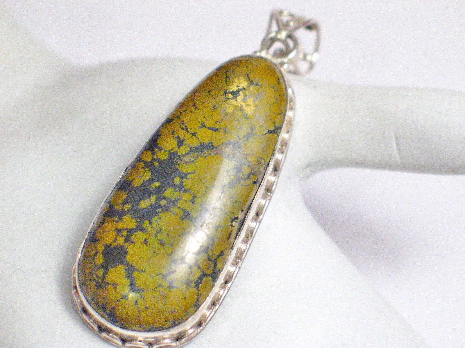 Pendant | Sterling Silver Large Mustard Brown Turquoise Stone Pendant | Discount Jewelry