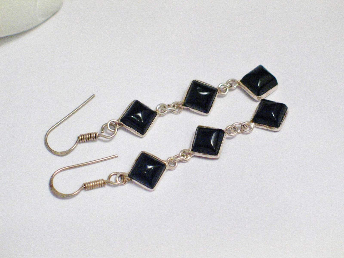 Earrings Womens Long Sterling Silver Black Onyx Dangle Earrings | Jewelry online