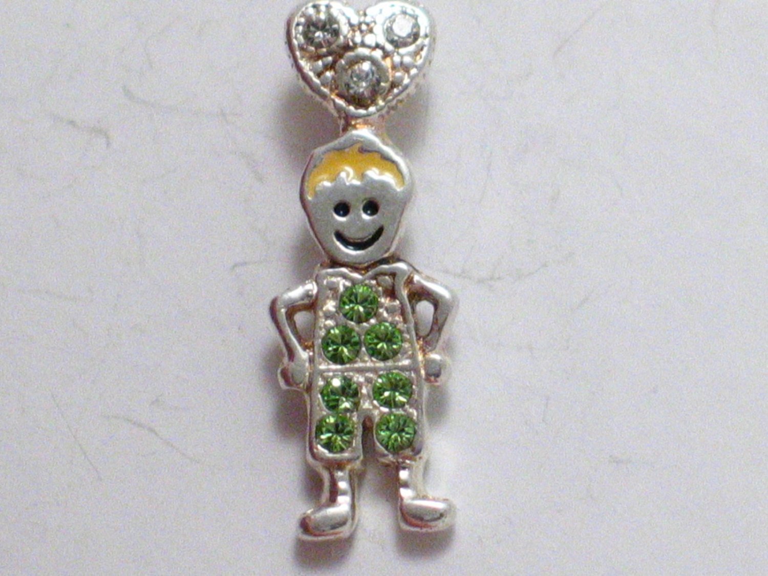 Birthstone Charm, Sterling Silver Green August Birthstone Boy Pendant