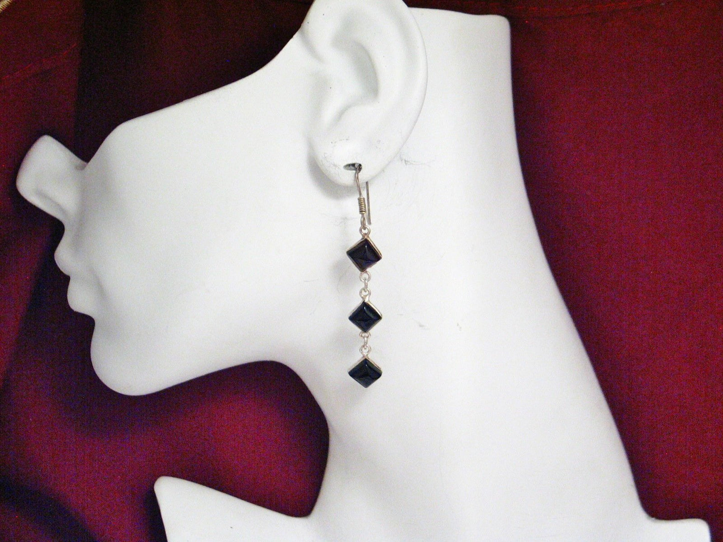 Earrings Womens Long Sterling Silver Black Onyx Dangle Earrings | Jewelry online