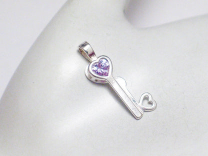 Silver Pendants | Womens Purple Heart Cz Skeleton Key Pendant | Discount Estate Jewelry online