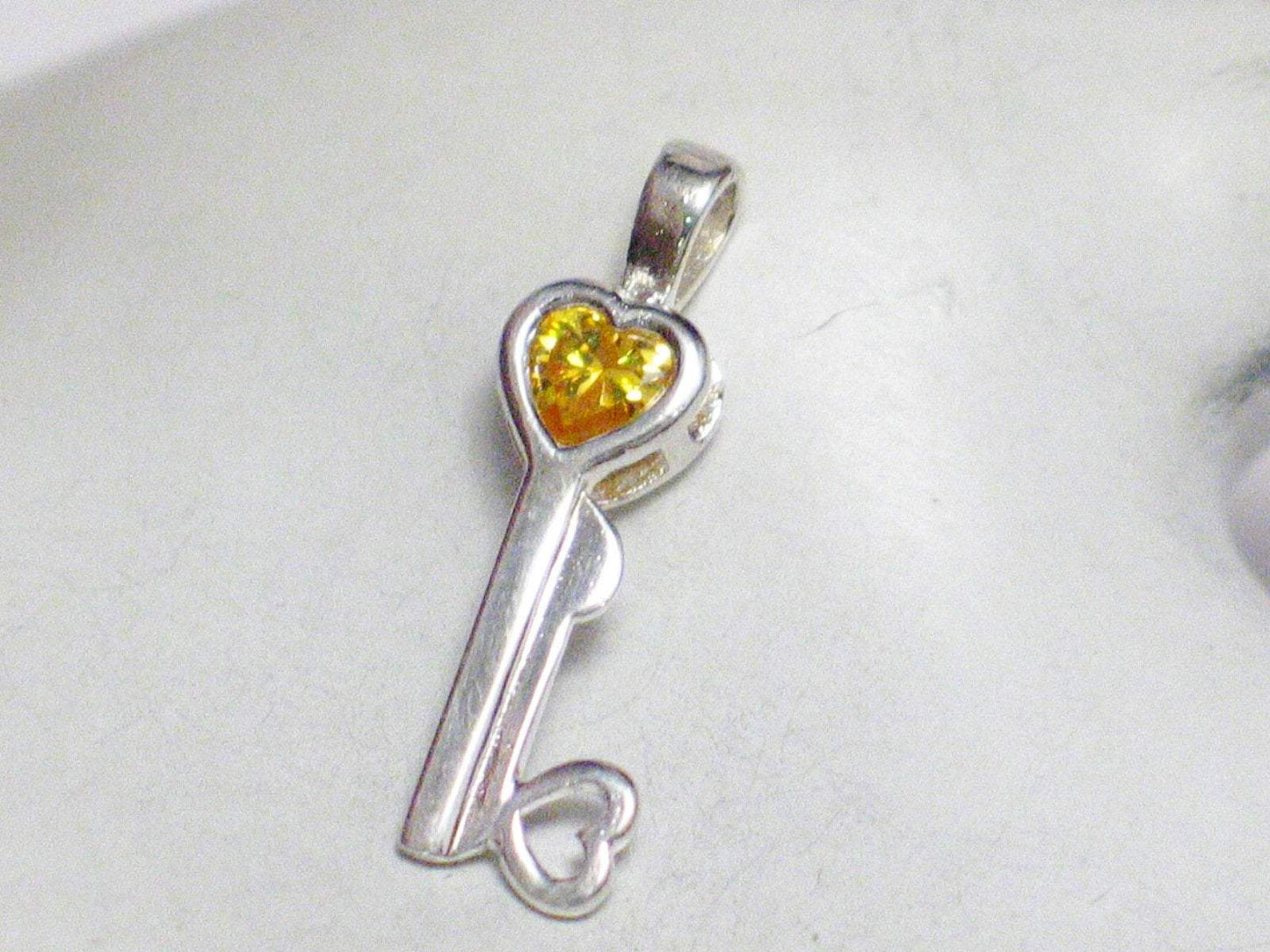 Silver Pendants | Womens Sterling Silver Citrine Yellow Cz Skeleton Key Pendant | Birthstone Charms Blingschlingers Jewelry