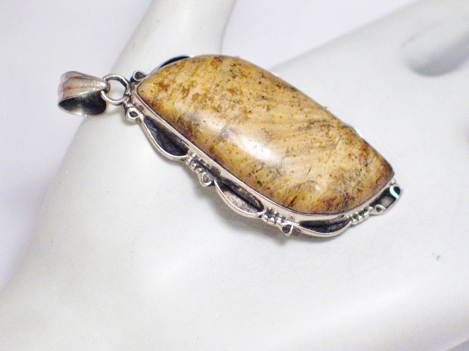 Pendant | Sterling Silver Asymmetrical Brown Jasper Stone Pendant | Jewelry Online