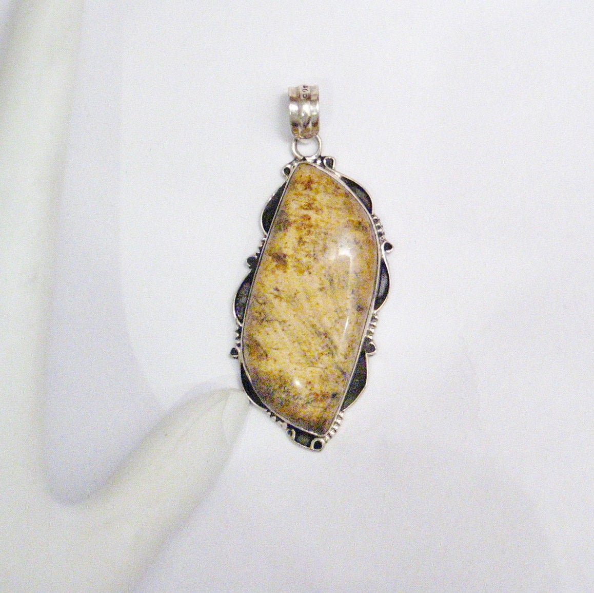 Big Stone Pendant, Men's Women's Unique Brown Jasper Stone Sterling Silver Pendant