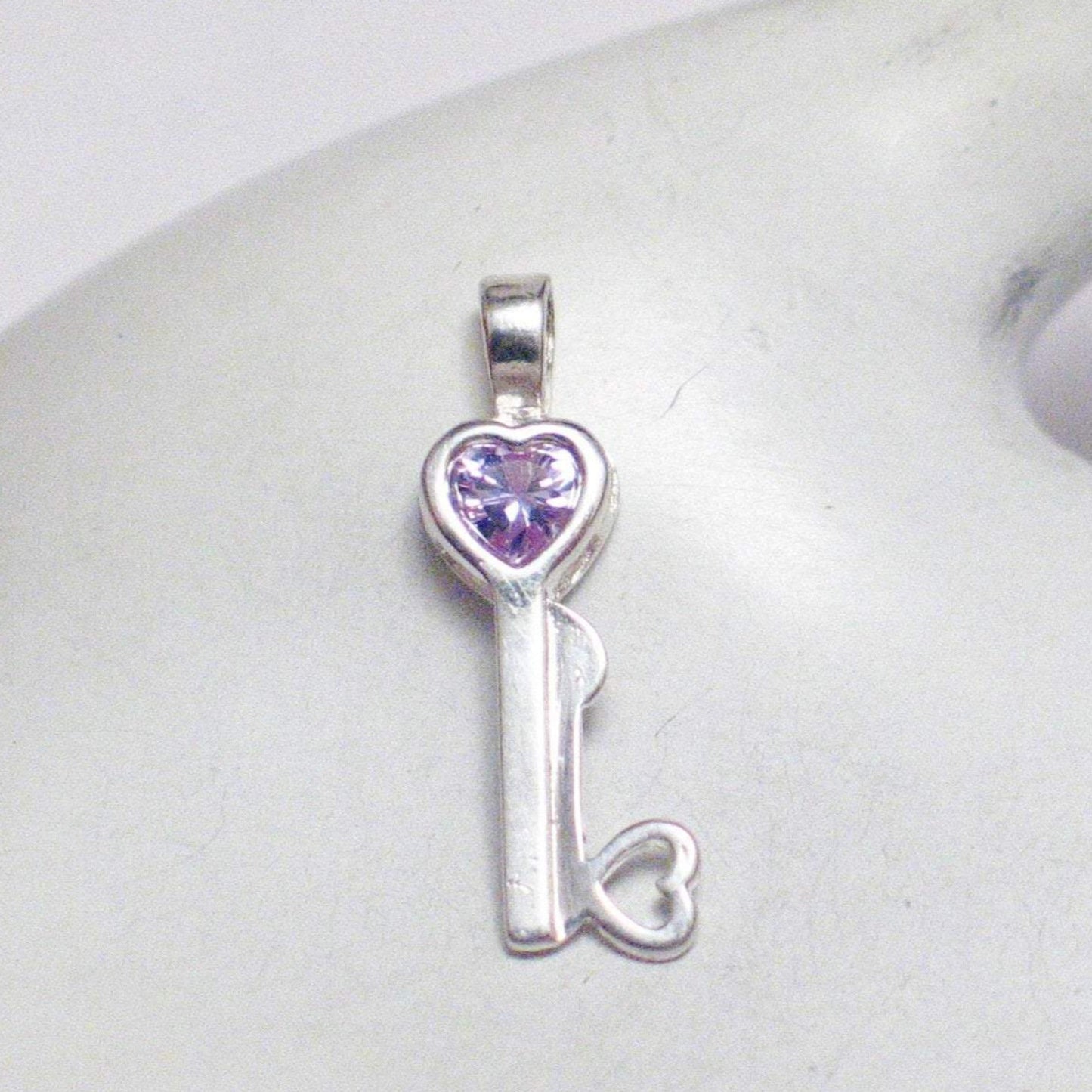 Silver Pendants | Womens Purple Heart Cz Skeleton Key Pendant | Discount Estate Jewelry online