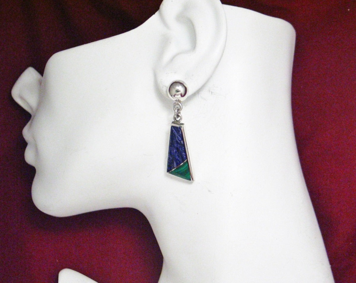 Dangle Earrings | Women's Long Sterling Silver Asymmetrical Triangle Purple & Green Stone Earrings | Jewelry