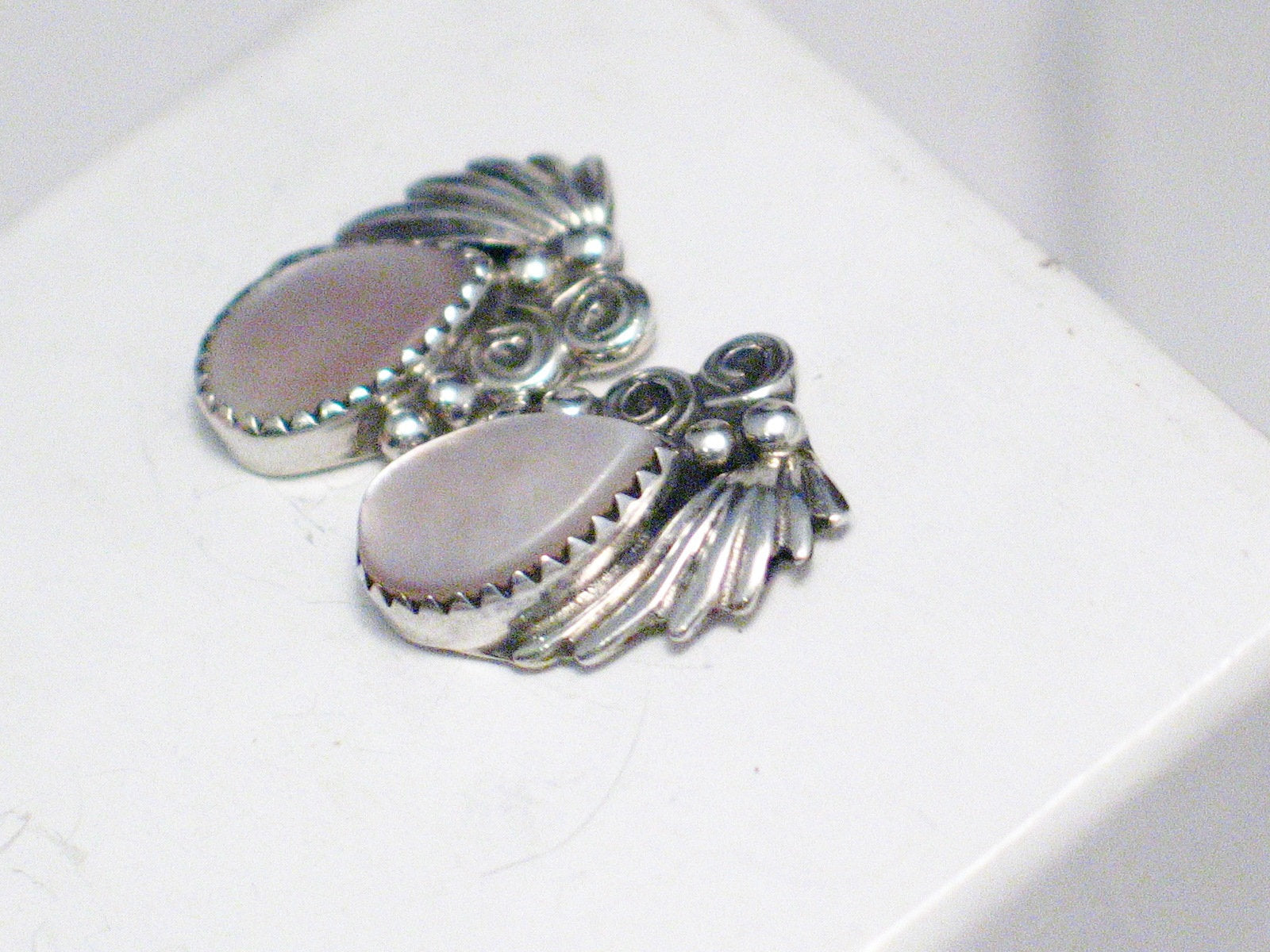 Sterling Silver Stud Earrings, Vintage Southwest Style Pink Pearl Earrings