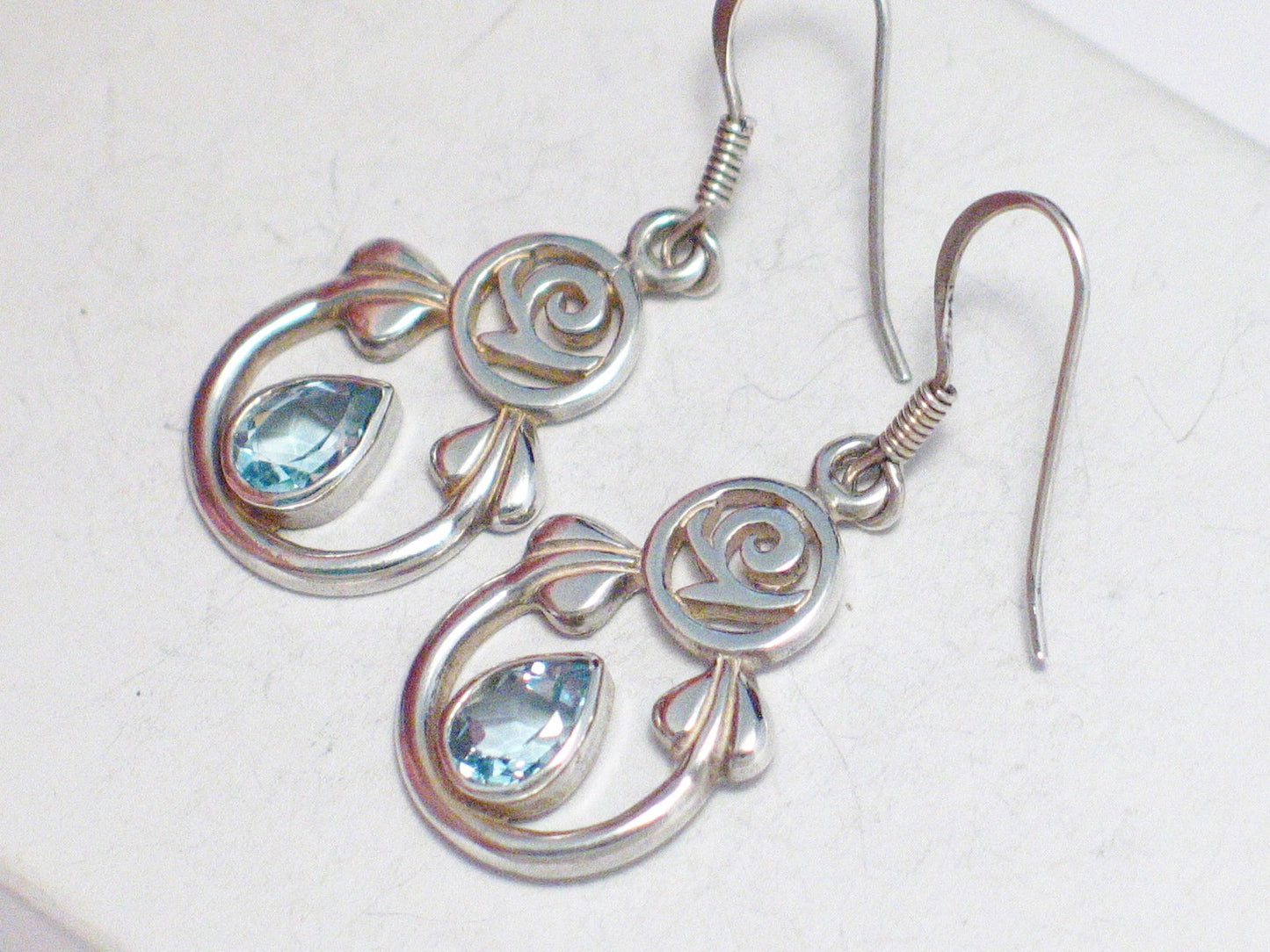 Earrings | Womens Sterling Silver Rose Blue Topaz Stone Dangle Earrings | Jewelry