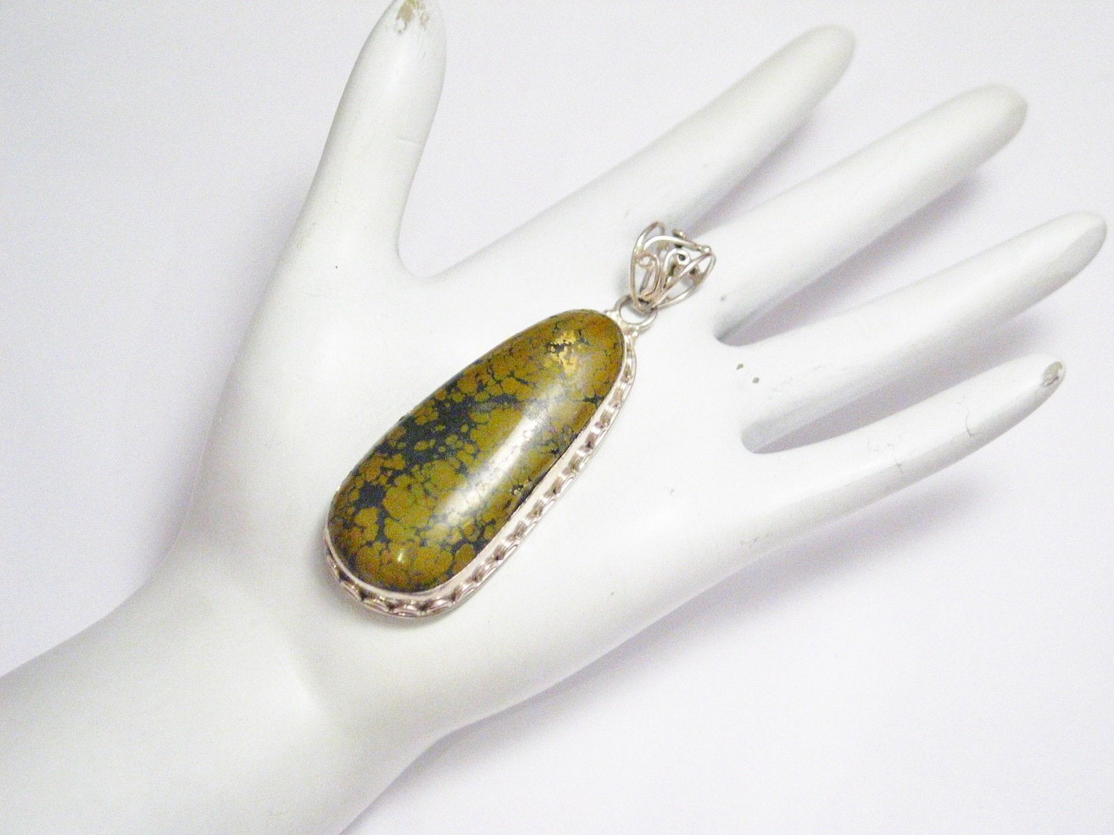 Pendant | Mens Womens Large Sterling Silver Mustard Brown Turquoise Statement Pendant | Blingschlingers Jewelry