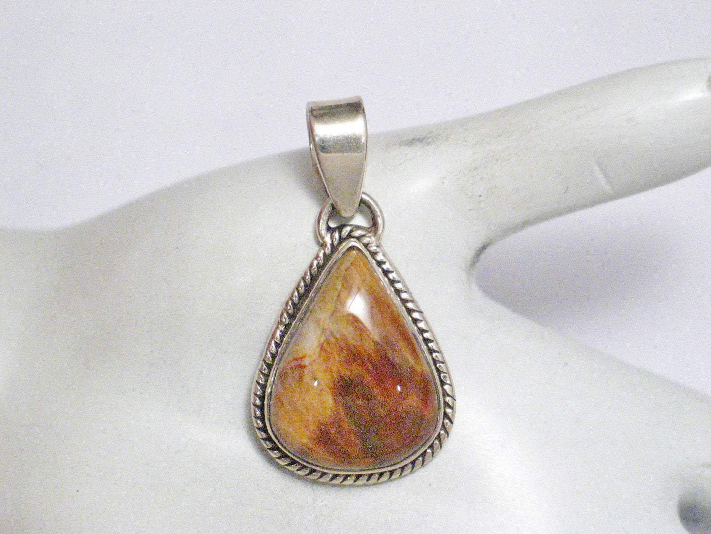 Silver Pendants | Mens Womens Simple Sterling Silver Brown Agate Stone Pendant 