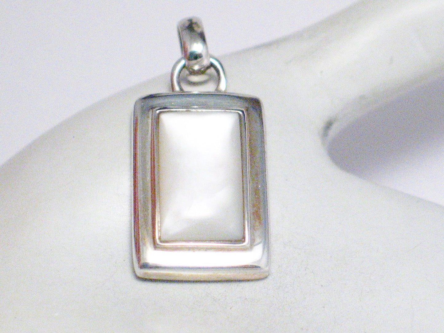 Sterling Silver Geometric Mother of Pearl Stone Pendant