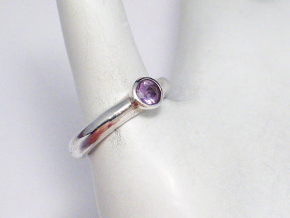 Purple Stone Ring, Sterling Silver size 7.75 Simple Round cut Amethyst Solitaire Ring