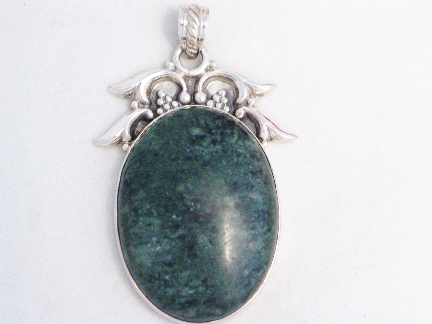 Big Stone Pendant Bold Oval Cabochon Design Green Stone Sterling Silver Pendant